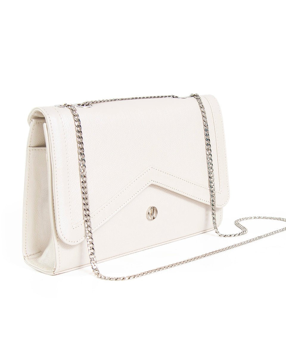 White Leather Clutch COSMOS