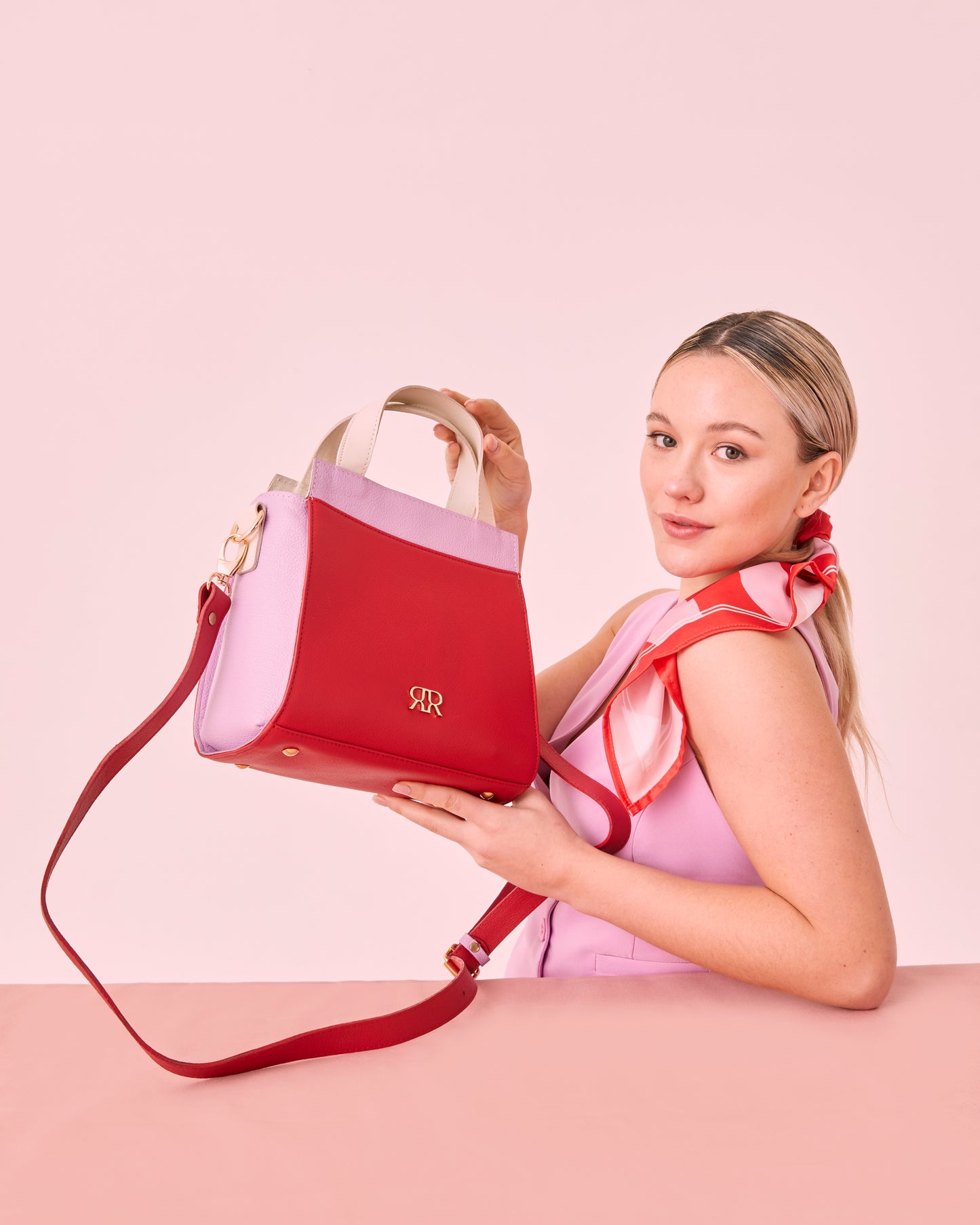 Red & Lilac Leather Handbag EMILY