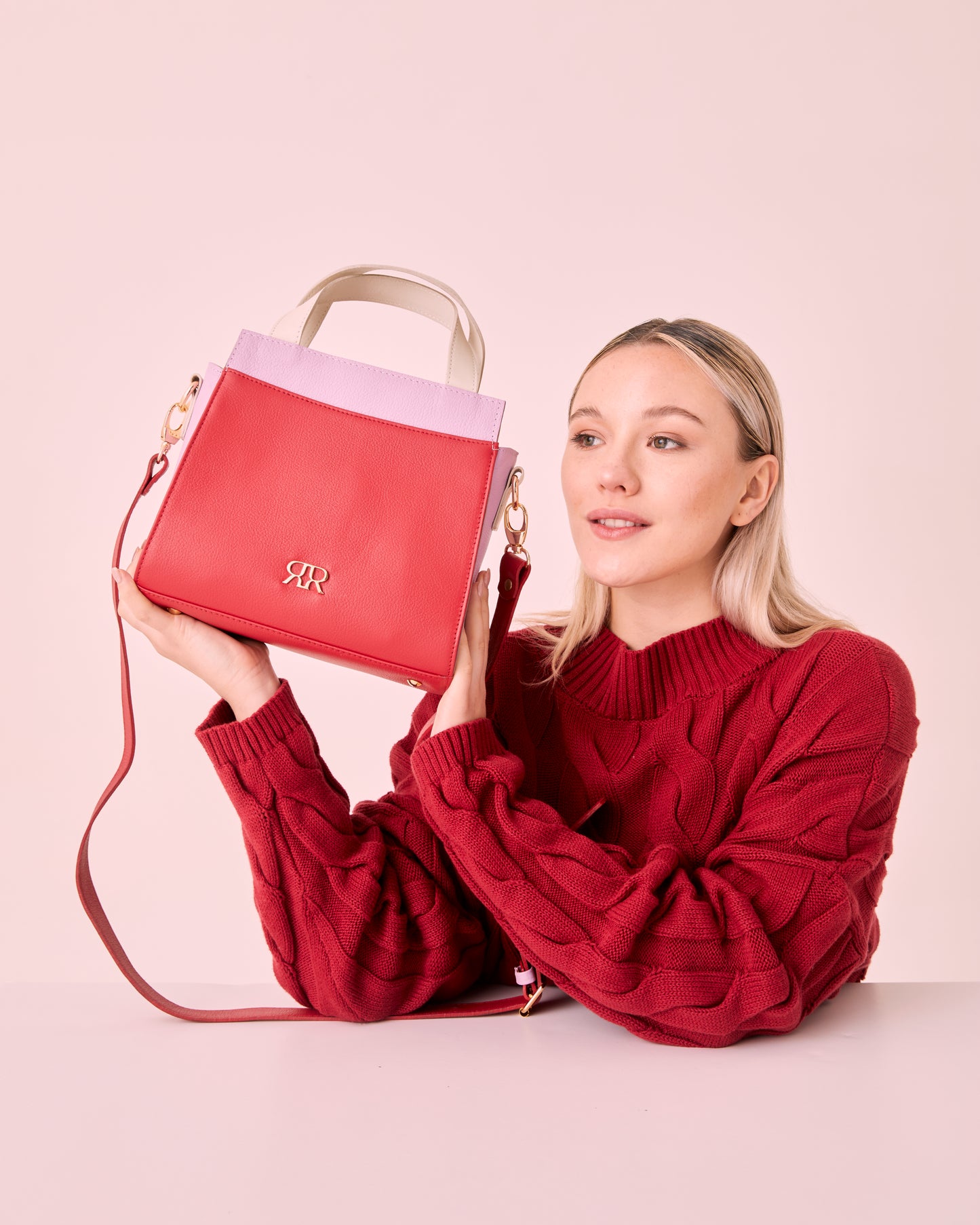 Red & Lilac Leather Handbag EMILY