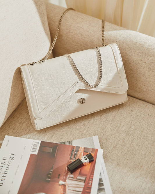 White Leather Clutch COSMOS