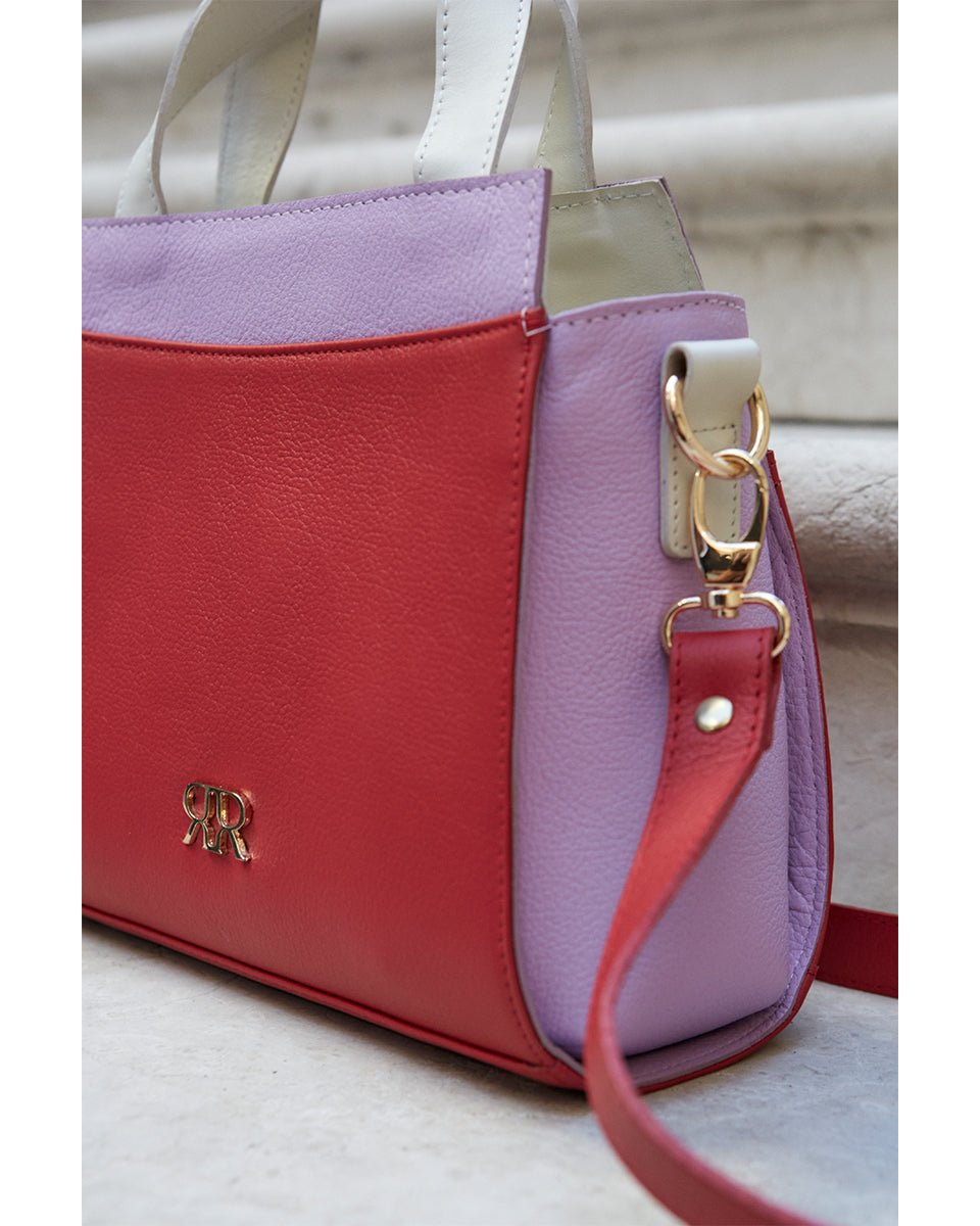 Red & Lilac Leather Handbag EMILY