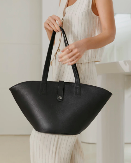 Black Leather Tote Bag FEBE