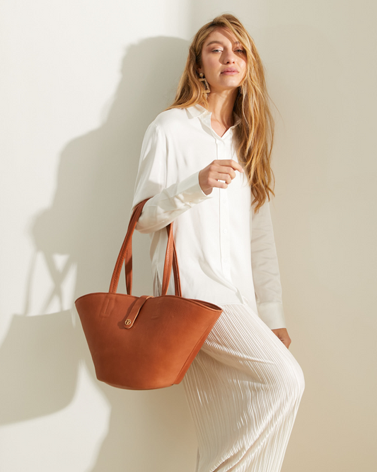 Tan Brown Leather Tote Bag FEBE