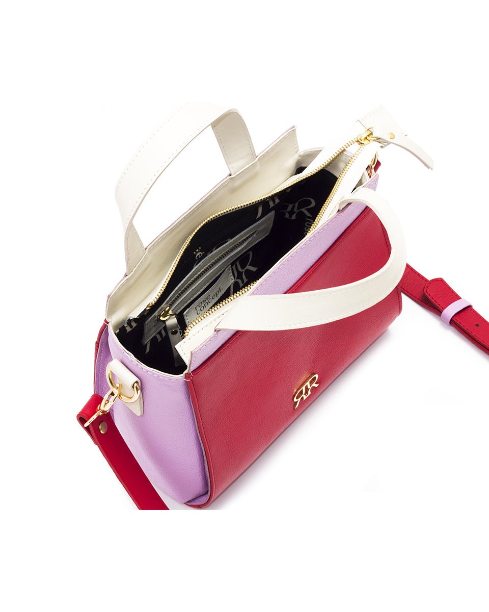 Red & Lilac Leather Handbag EMILY