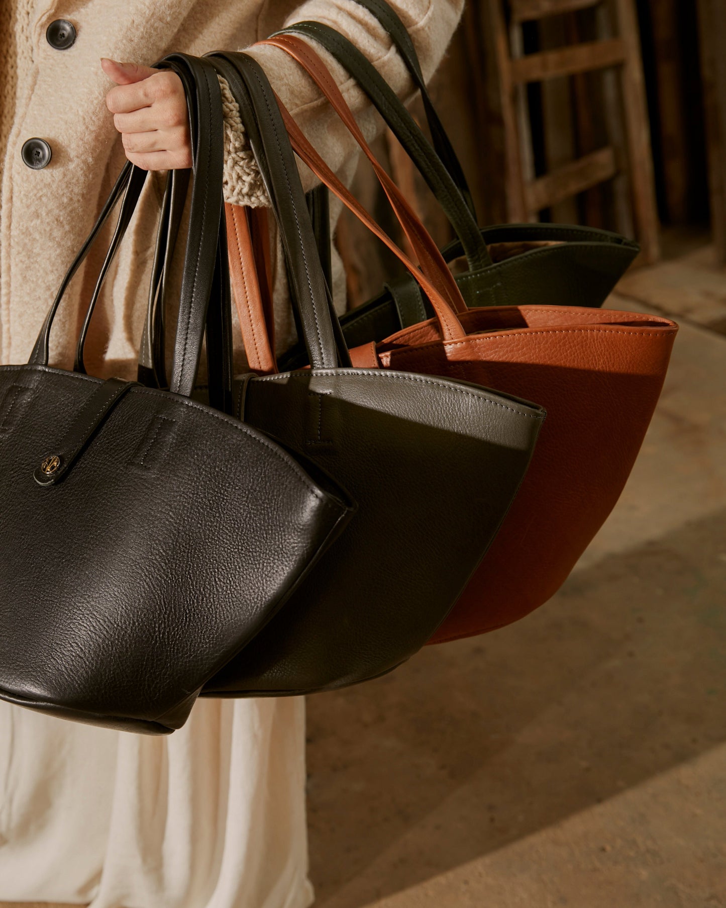 Black Leather Tote Bag FEBE
