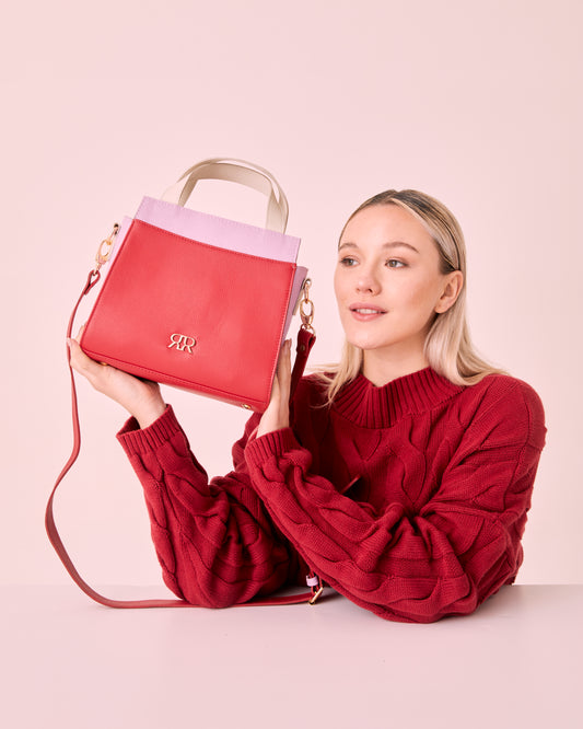 Red & Lilac Leather Handbag EMILY