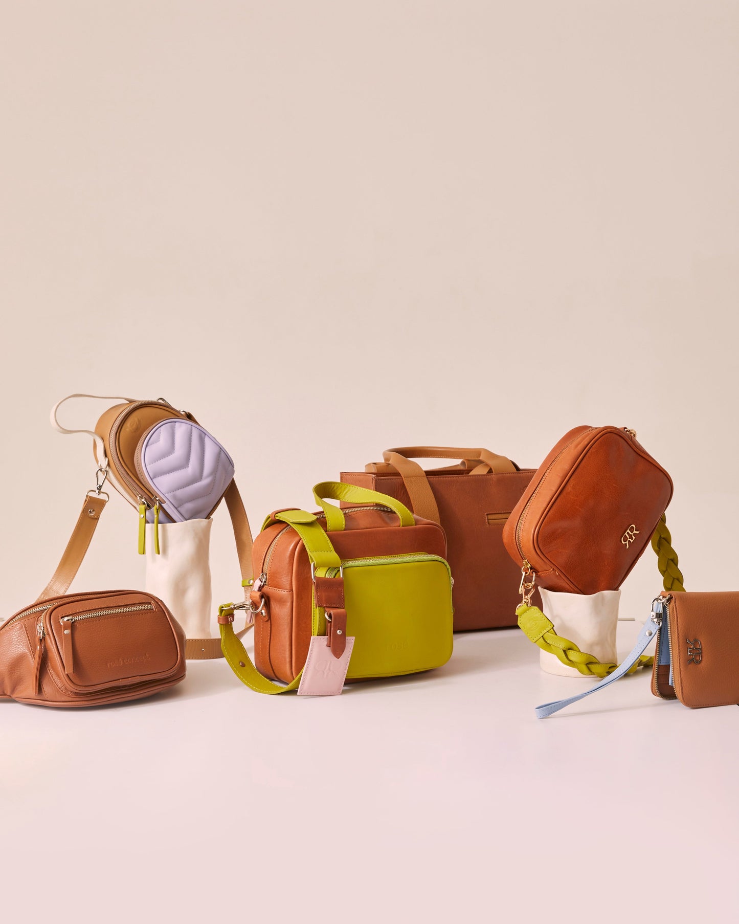Beige & Lilac Leather Handbag CONSU