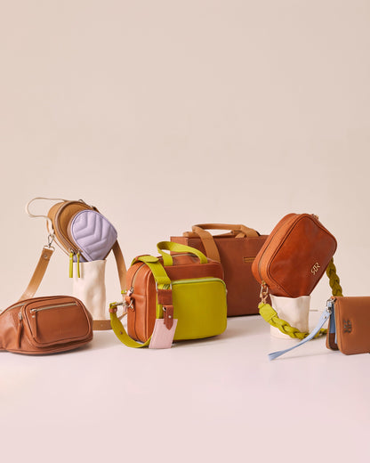 Beige & Lilac Leather Handbag CONSU